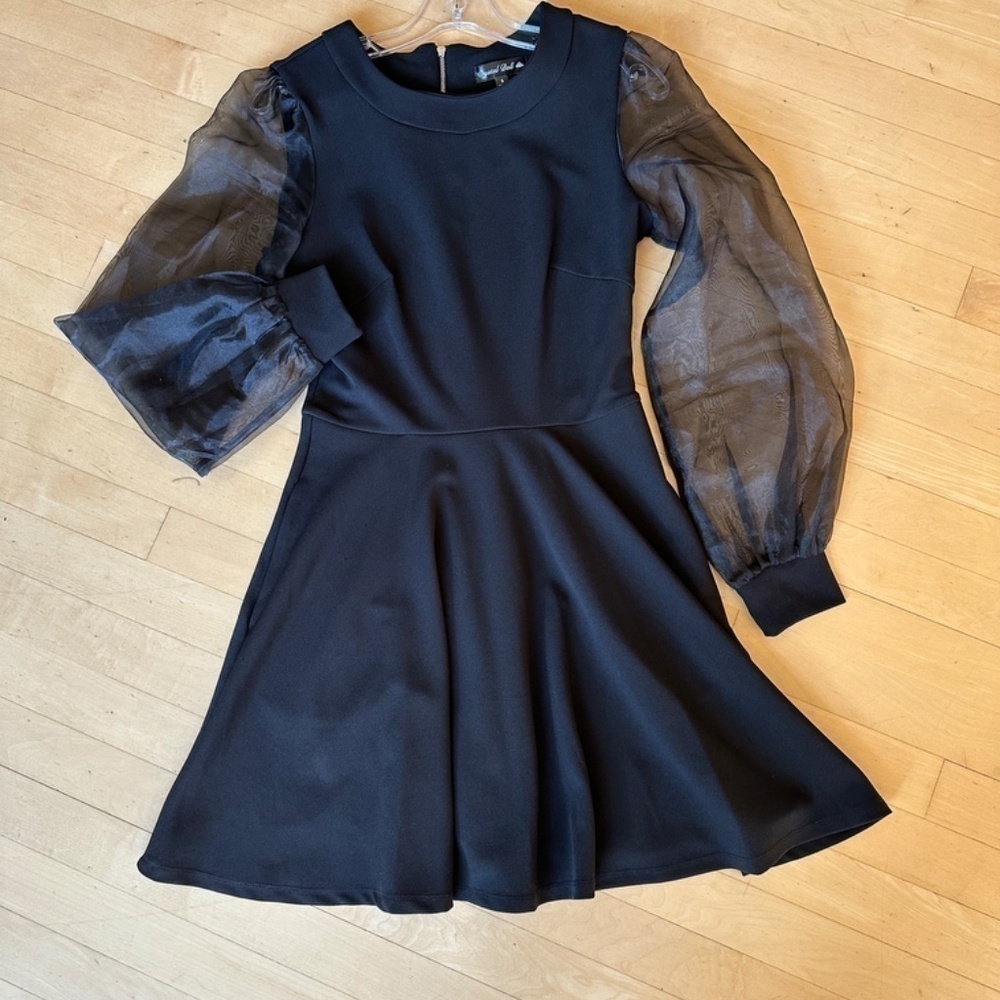 Crystal Doll Black Illusion sheer sleeve dress, Small. L904 - Picture 2 of 5